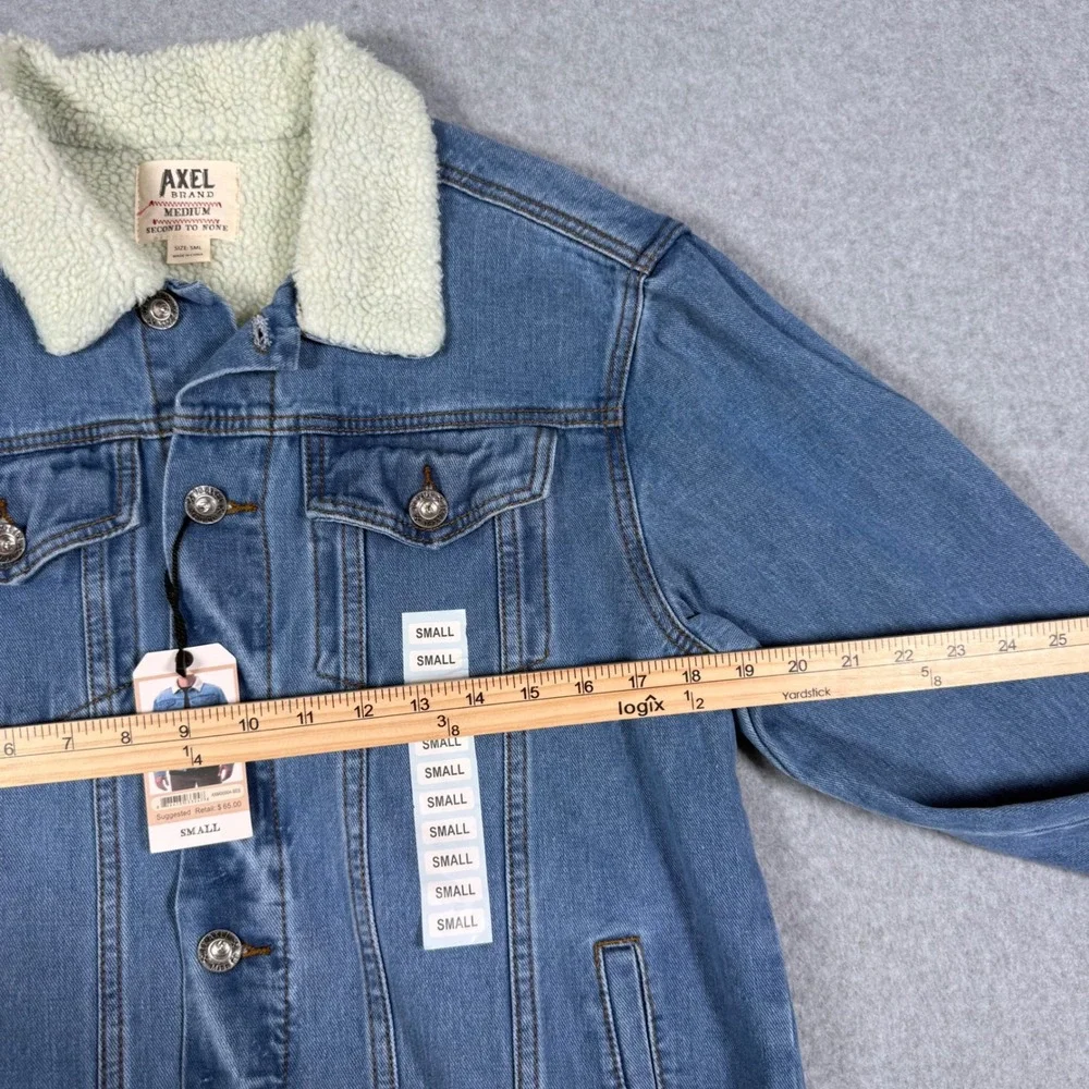 Axel Brand Mens Sherpa Lined Denim Trucker Jacket Blue Medium Wash Small NEW - Picture 4 of 8